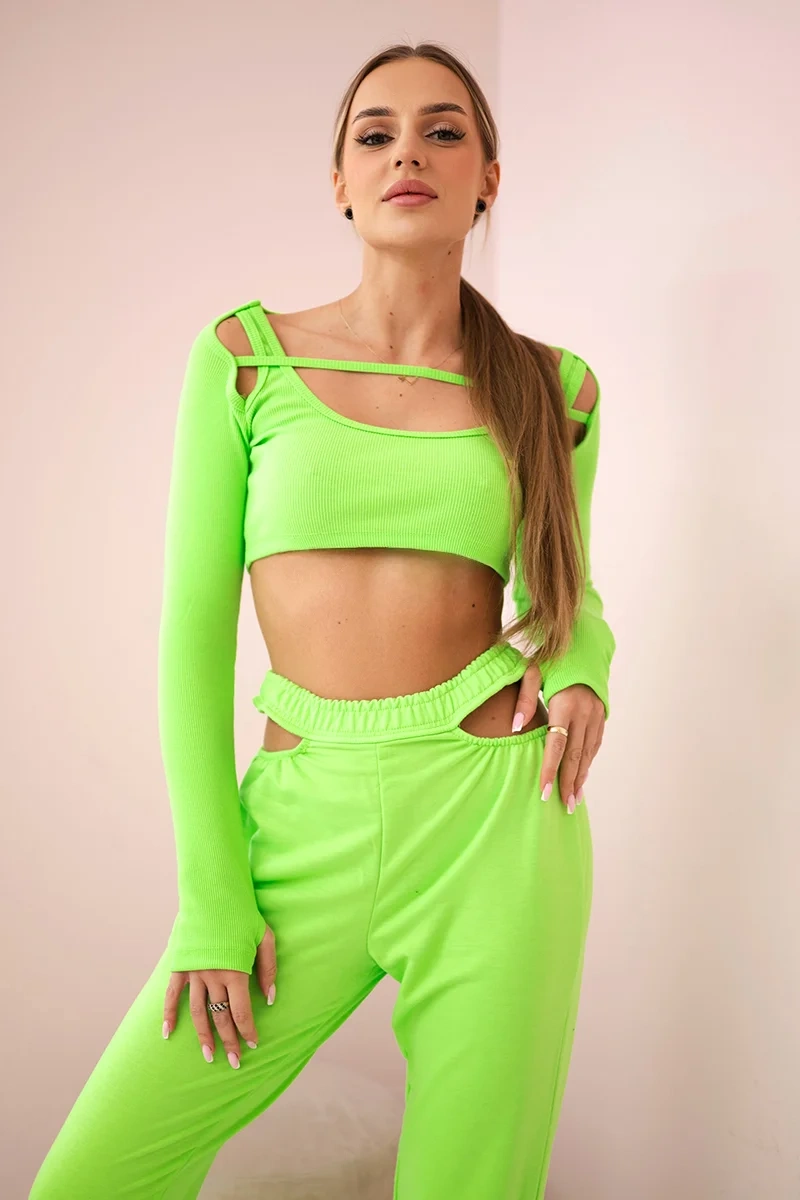 Complete with green neon blouse top
