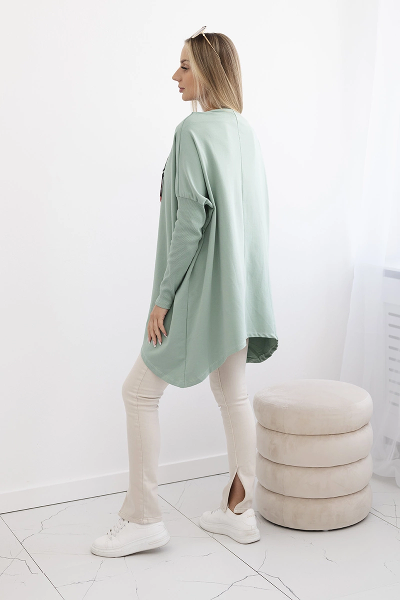 Oversized sweatshirt with asymmetrical sides dark mint