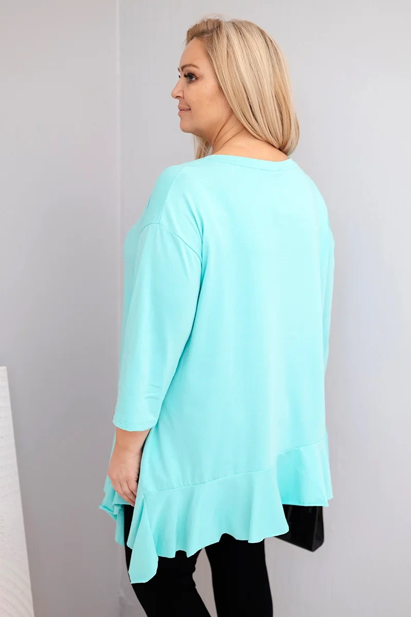 Kesi Włoski Dámska blúzka Plus Size s bavlnou, volánom a podhnutým rukávom mätová