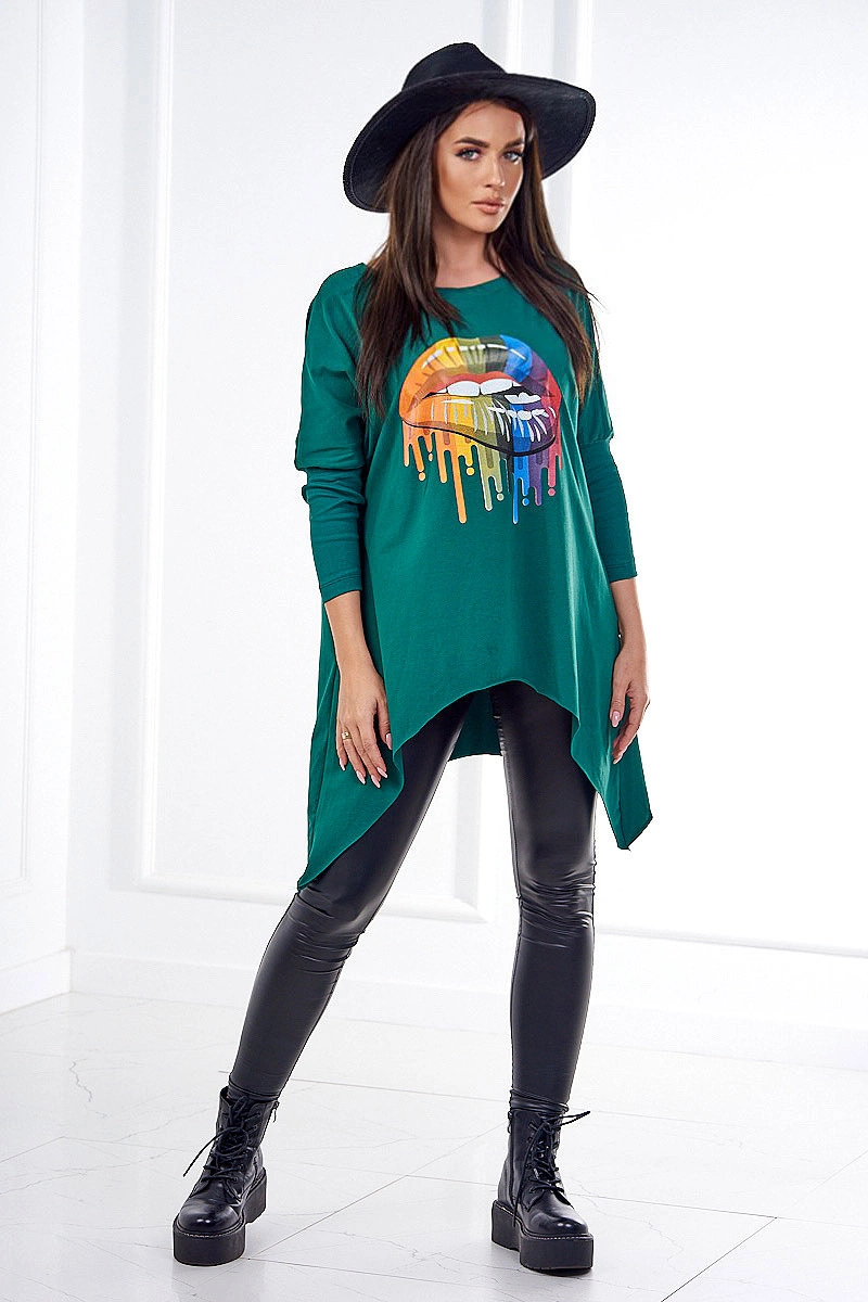 Kesi Blouse oversize with rainbow lips print dark green