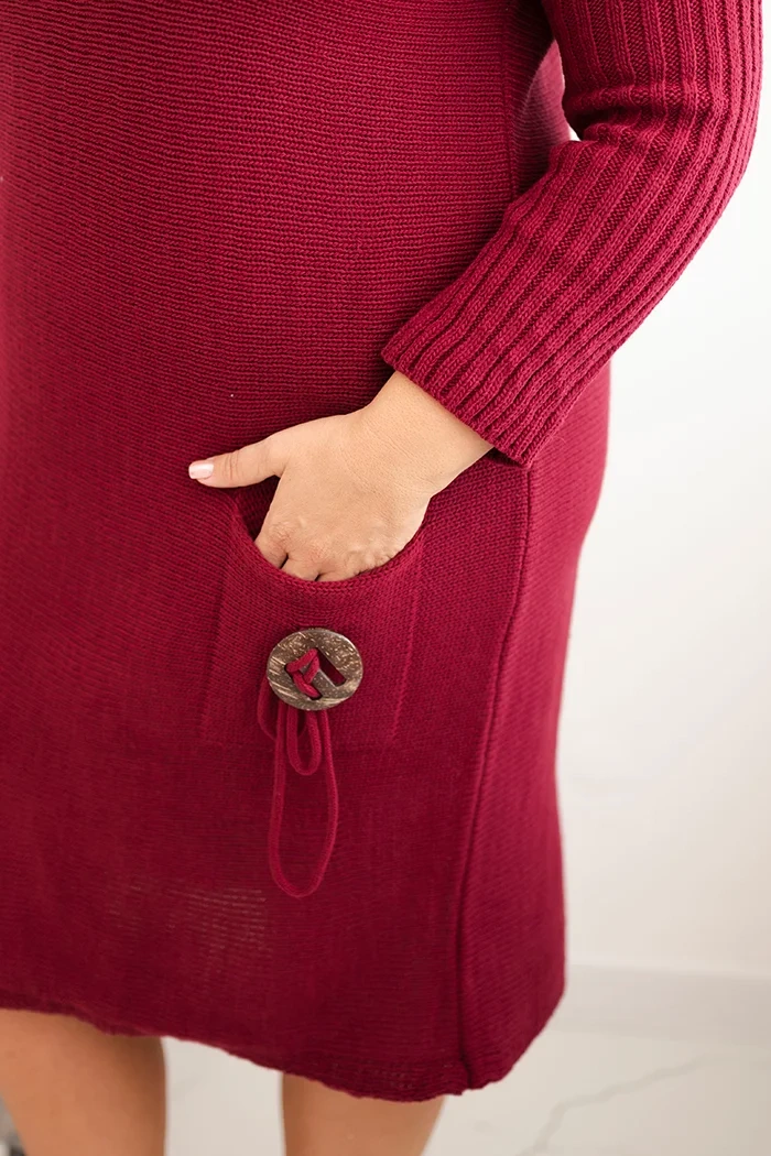 Kesi Włoski Plus Size women's oversized sweater dress with mohair and pocket burgundy