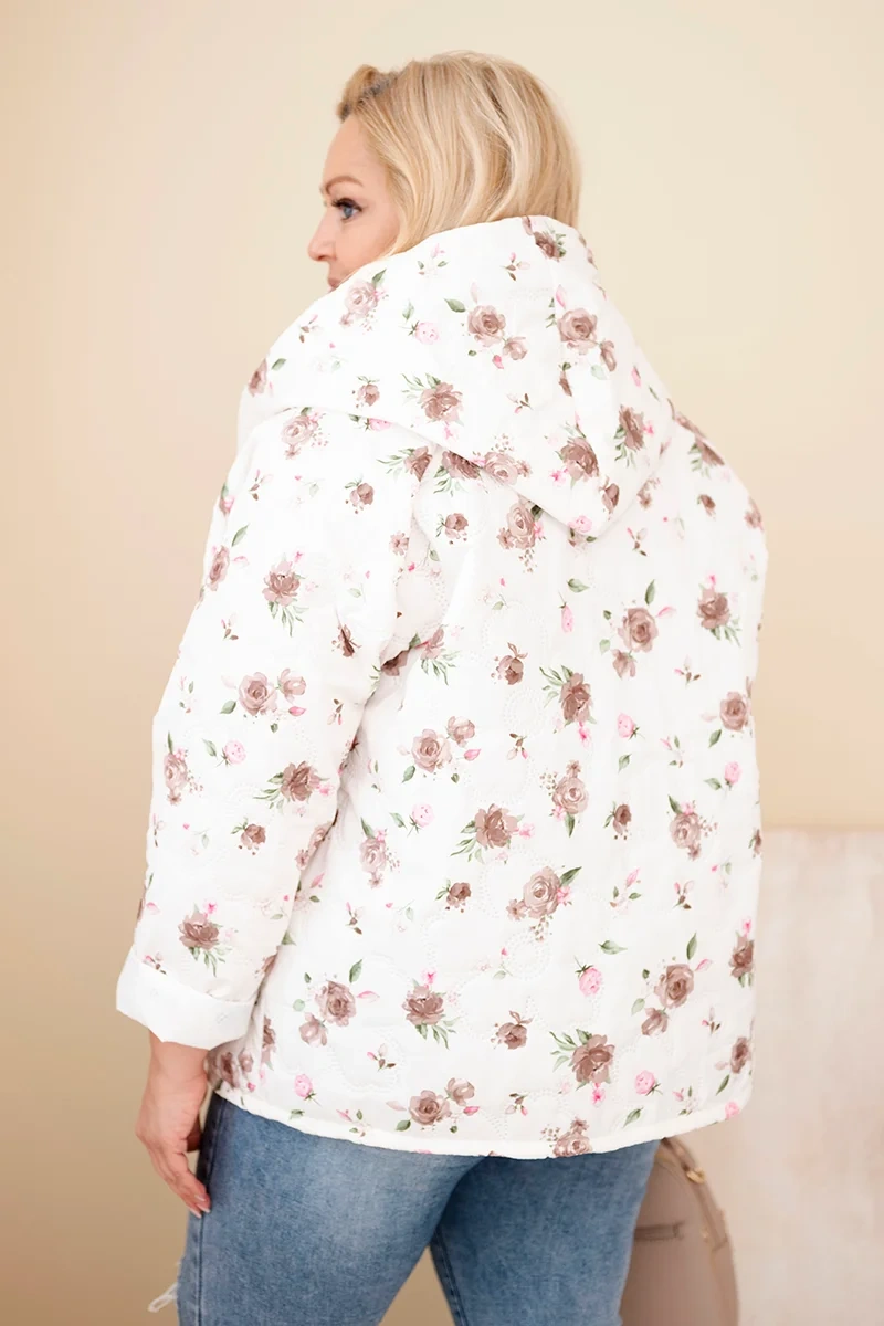 Dámska jarná bunda plus size s kvetinovým vzorom