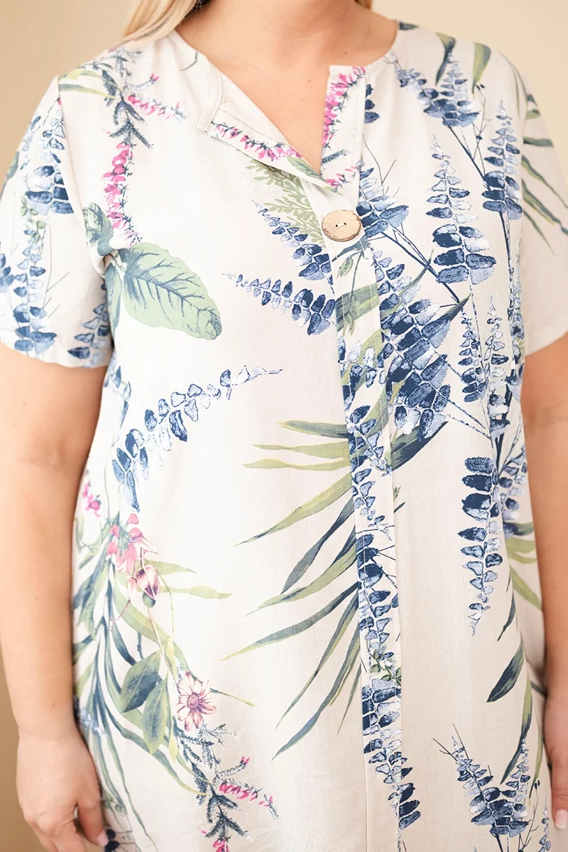 Kesi plus size šaty s krátkym rukávom, béžové