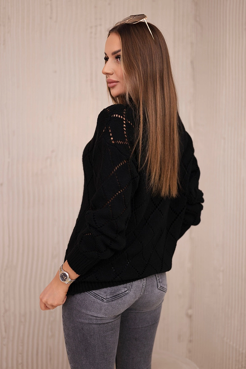 Black high-neckline sweater with diamond pattern