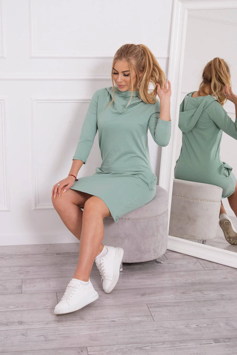 Dress with hood and pockets dark mint