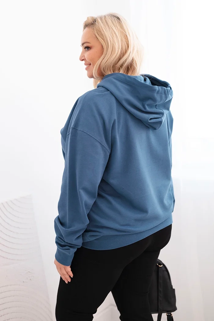 Kesi Włoski Women's Plus Size Loop Hoodie Cotton with Kangaroo Pocket Denim color