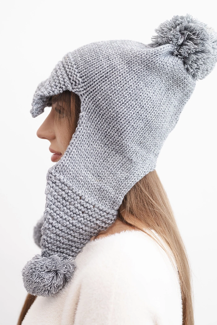 Kesi Women's winter cap with wool, visor and pom-poms K475 dark gray