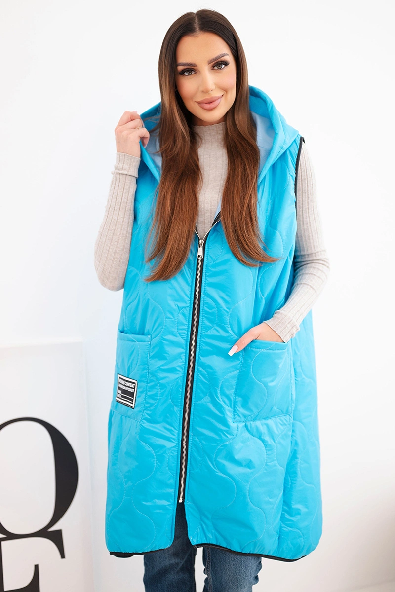 Дамски ватиран елек с качулка Kesi за големи размери