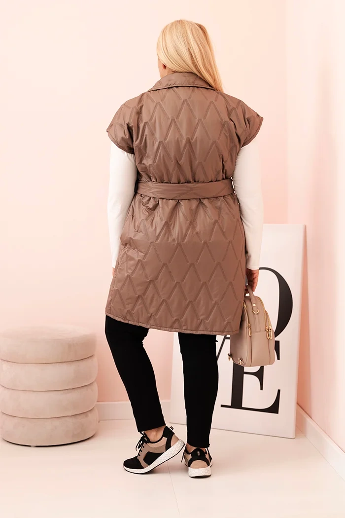 Kesi Włoski Women's Plus Size quilted vest with belt and collar fango