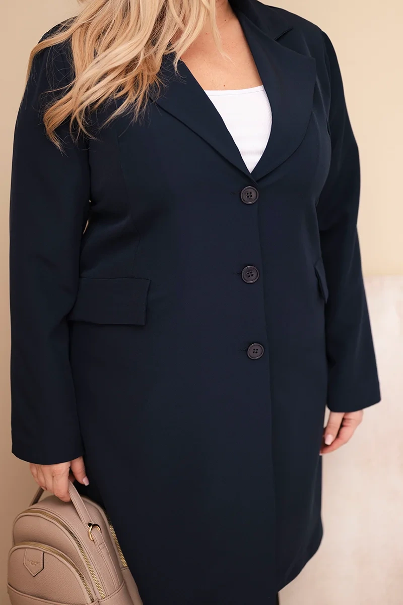 Dlhý kabát Kesi Włoski Plus Size námornícka modrá