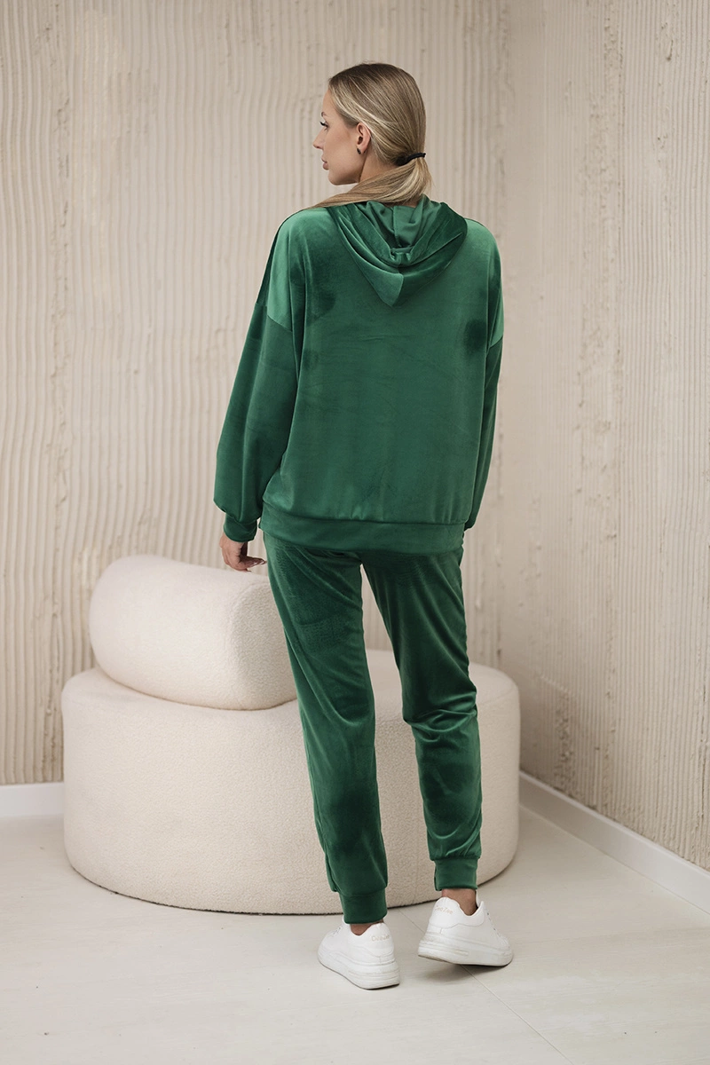Velour set kangaroo hoodie + trousers bright green
