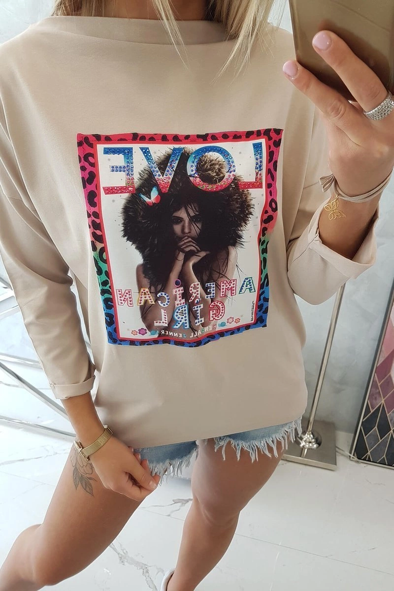 marka niezdefiniowana Blouse with graphics American Girl beige S/M - L/XL
