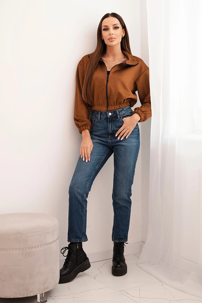 Suede zip-up sweatshirt Camel