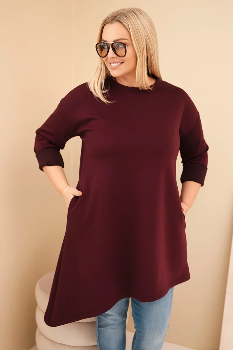 Kesi Włoski Dámska sukňa Plus Size z viskózy s voľným strihom a dlhým rukávom slivková