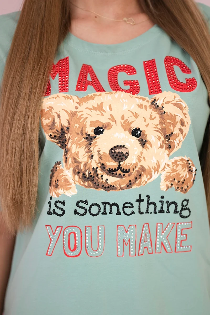 Blouse with Magic dark mint print