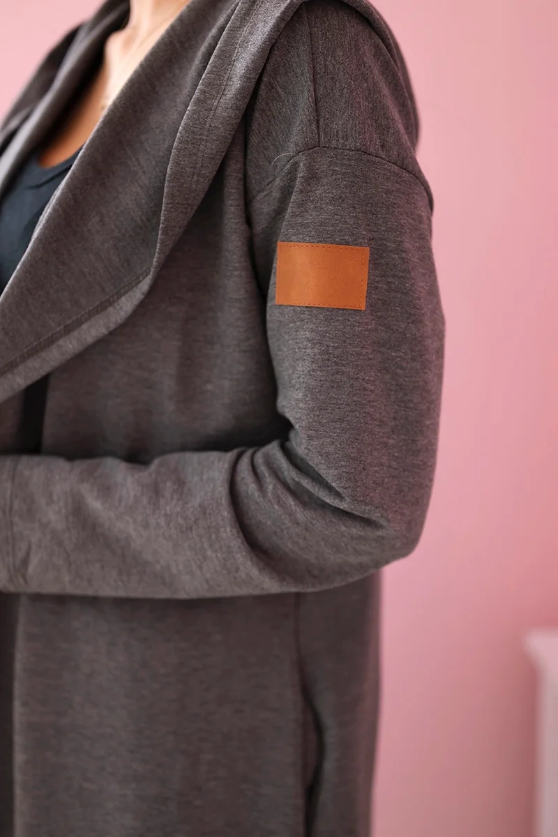 Long cardigan with a graphite hood