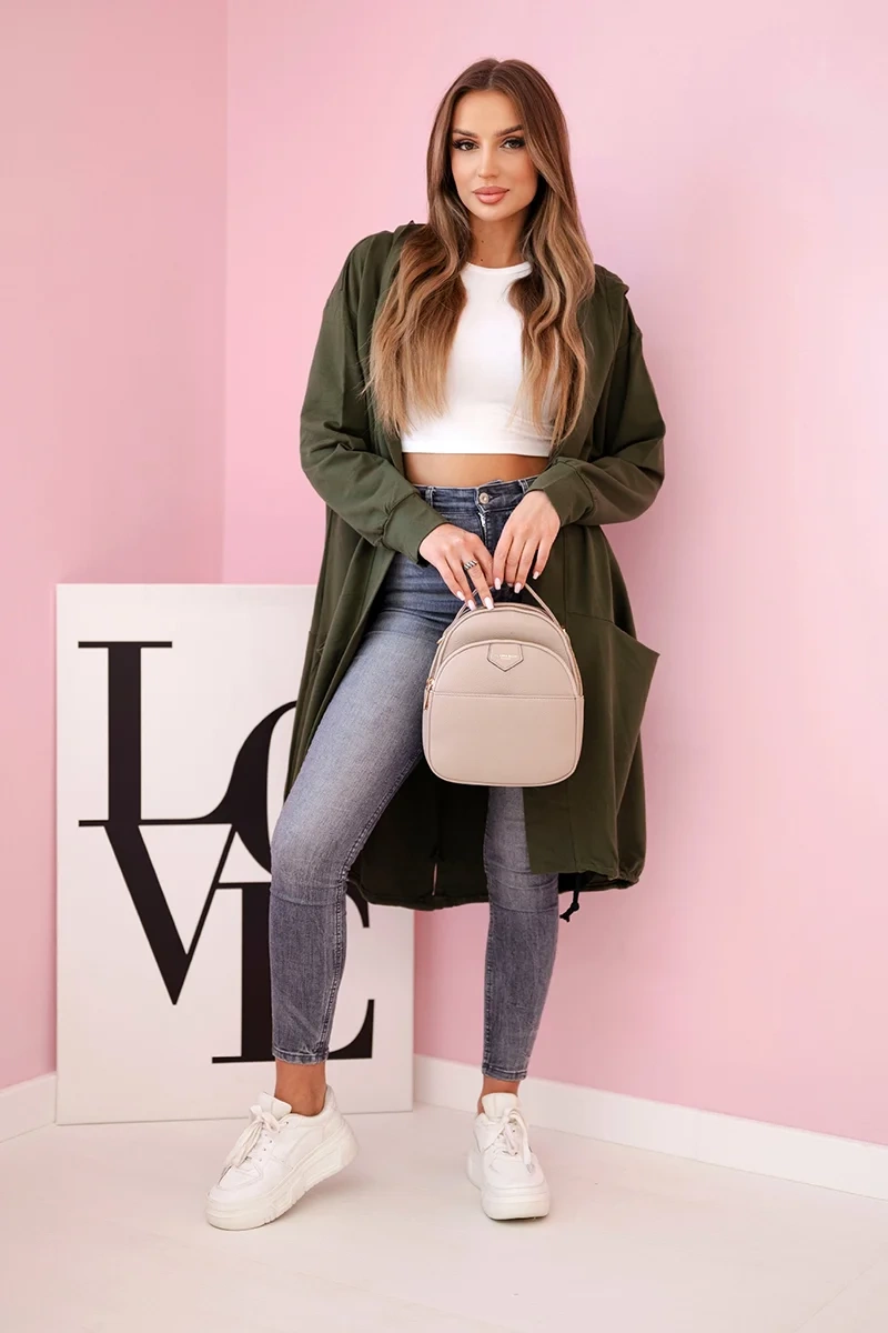Oversize khaki cape with hood