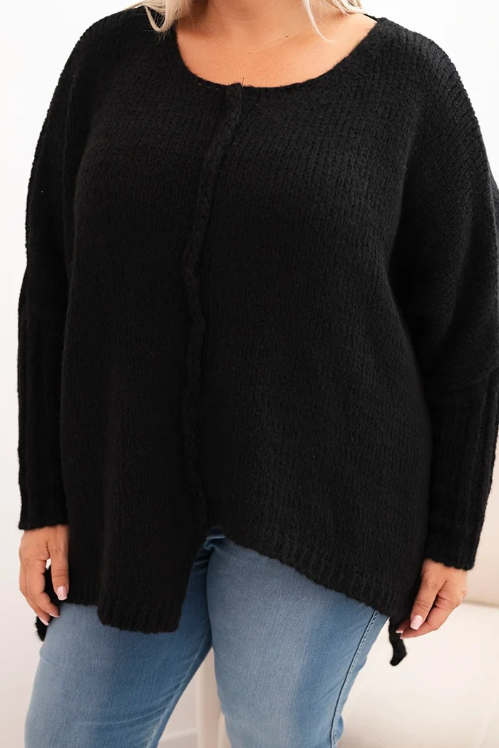 Kesi Włoski Dámsky sveter Plus Size z akrylom vo voľnom strihu a rukávom 3/4 čierny