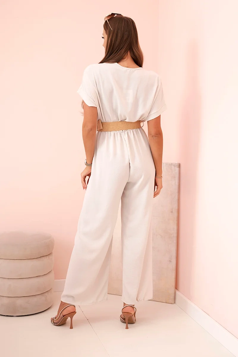 Kesi Włoski Overalls with a decorative belt at the waist light beige