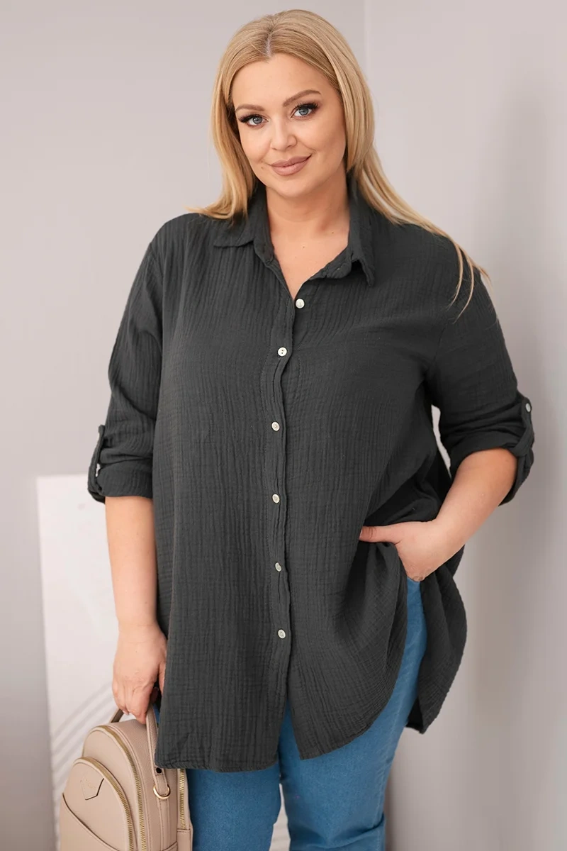Kesi Włoski Bavlnená mušelínová košeľa Plus Size grafit