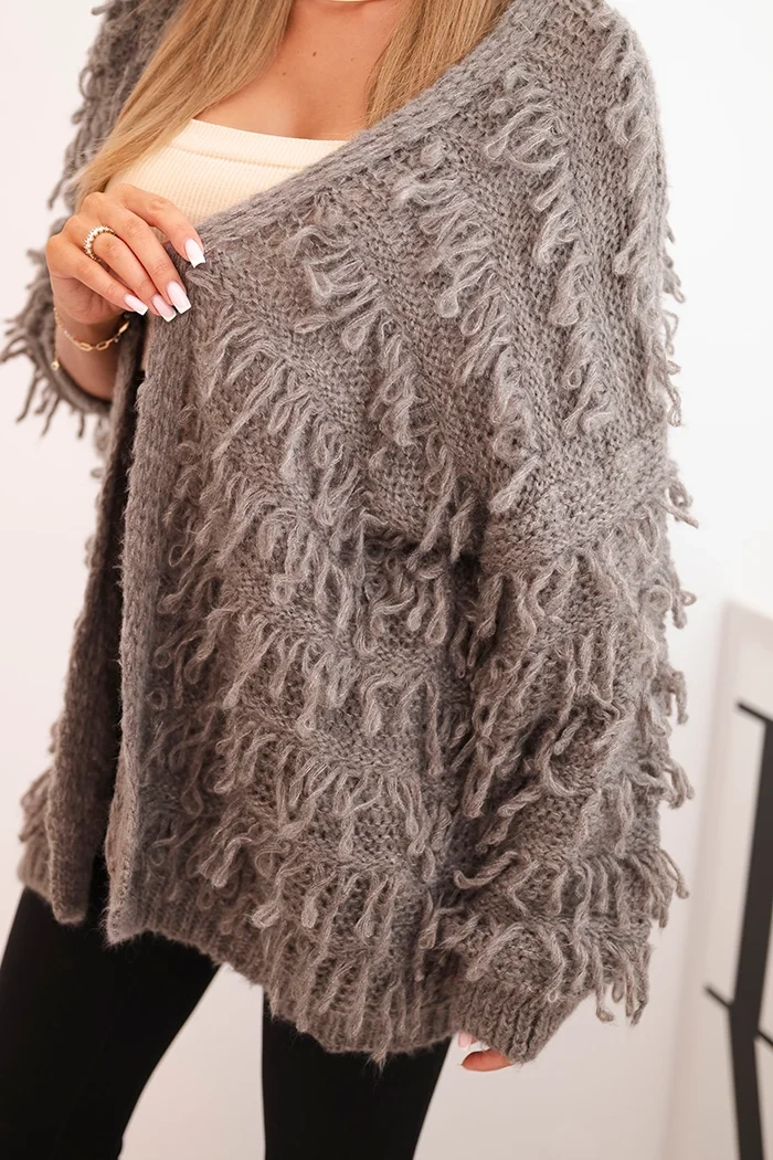 Kesi Włoski Women's cardigan with fringes and a loose fit fango