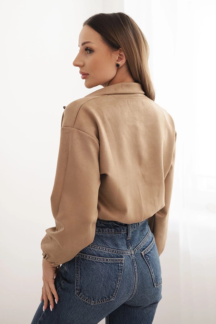 Beige suede sweatshirt with zipper