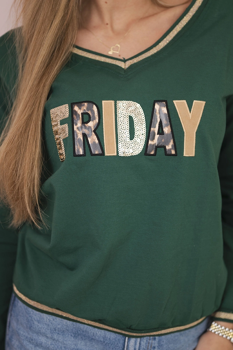 Kesi Women&#039;s sweatshirt with a sequin inscription green