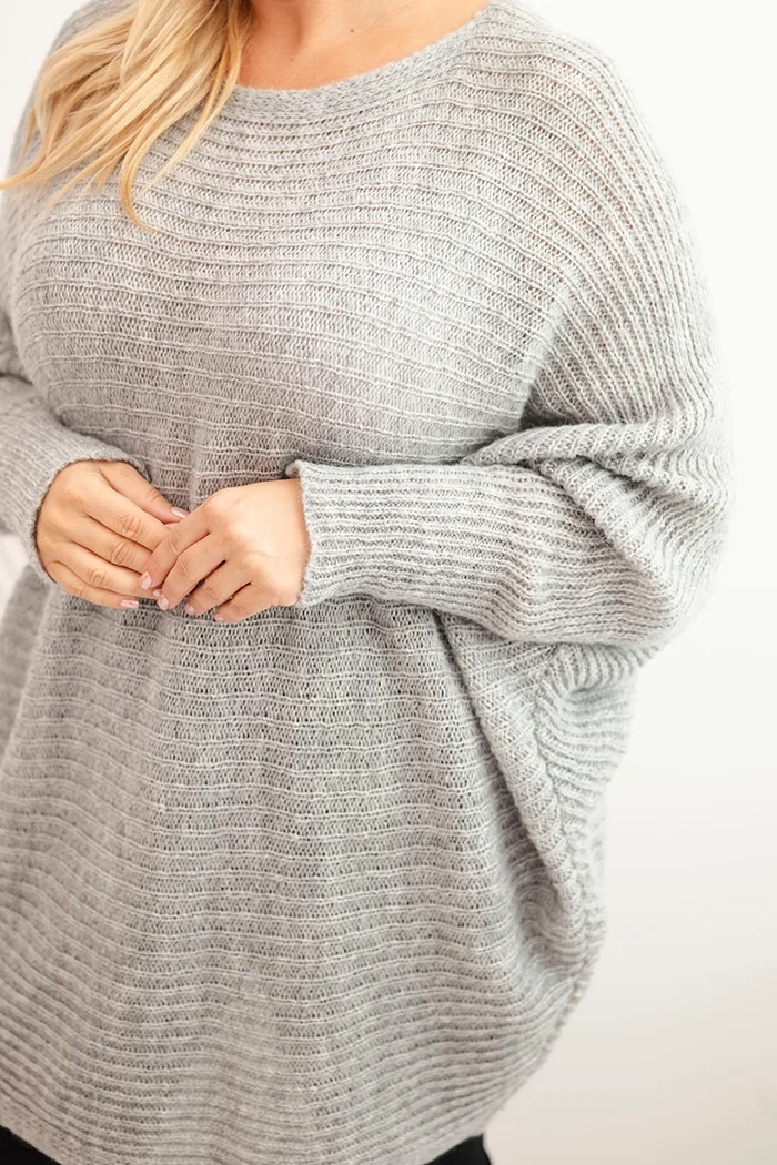 Kesi Włoski Women's Plus Size Sweater with Mohair Poncho gray