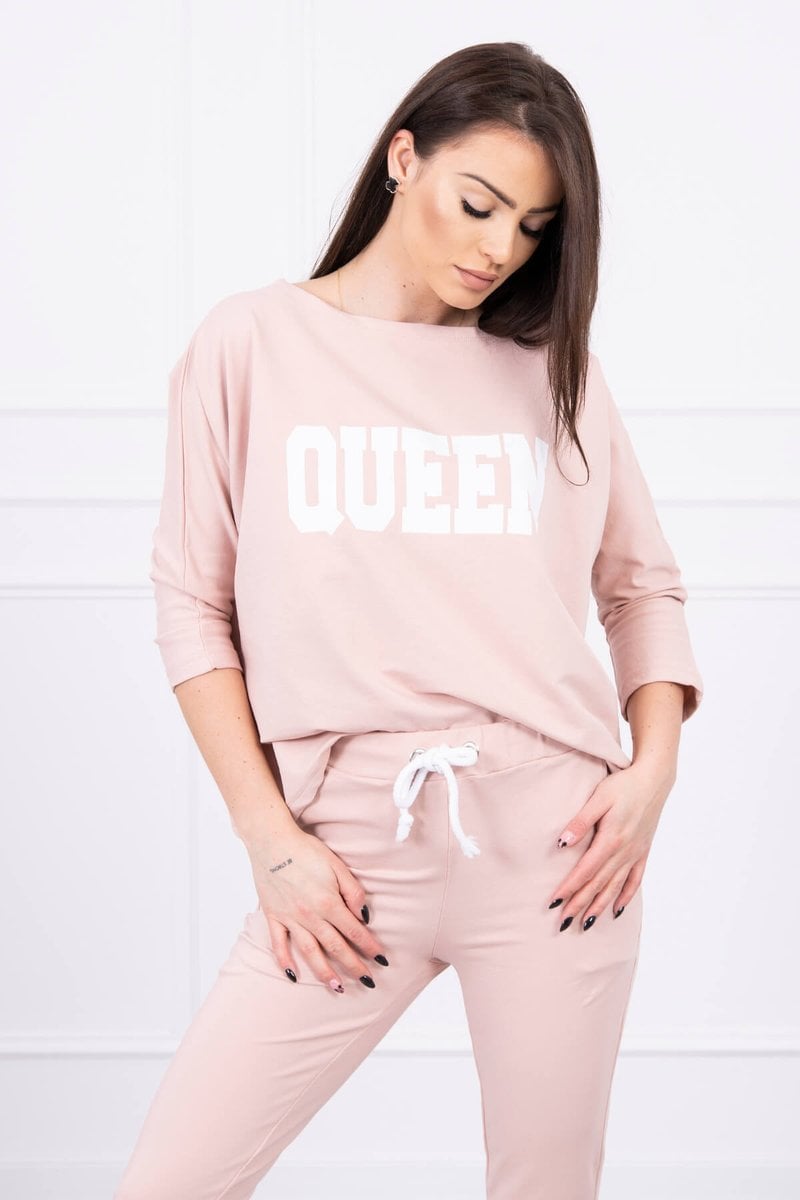 Set s potiskem Queen tmavě pudrově růžový