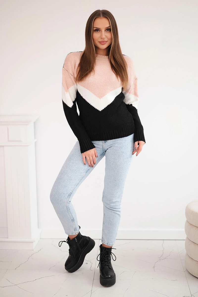 Sweater with geometric patterns powder pink+black