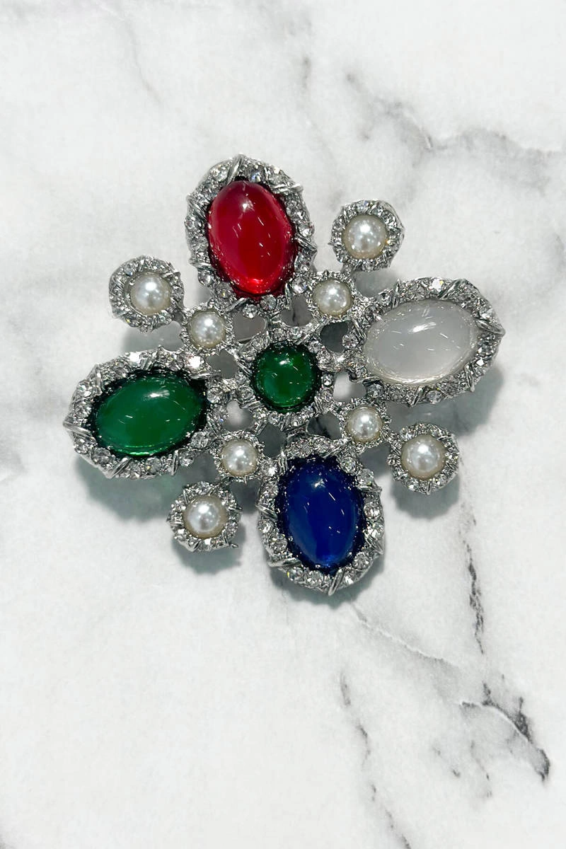 Floral brooch 2 silver + multicolored