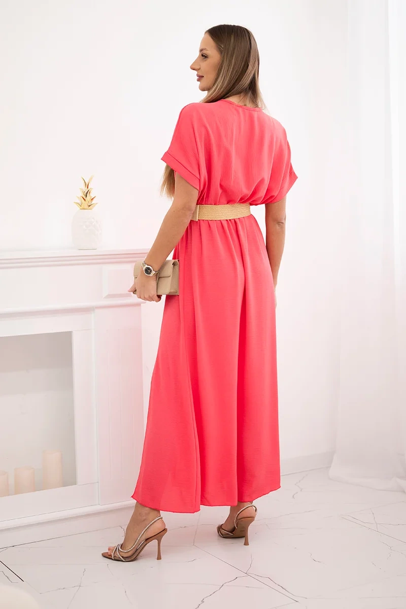 Kesi Włoski Long dress with a decorative belt Pink Neon