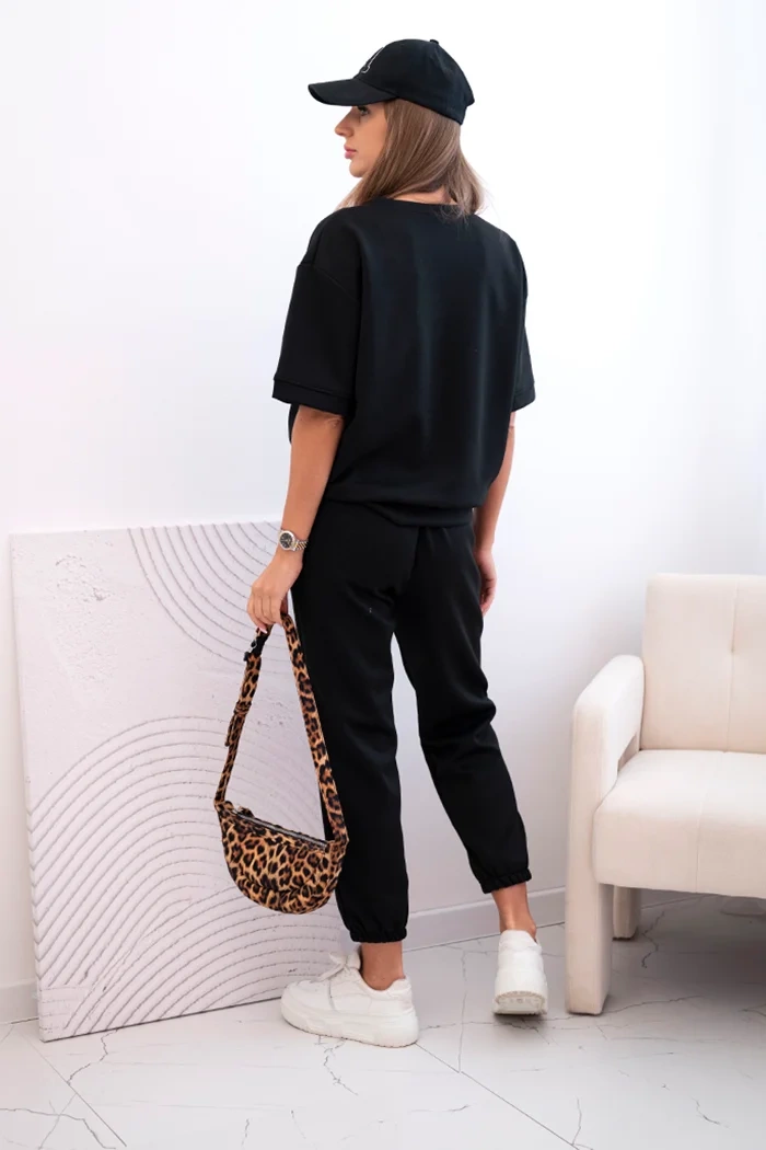 Kesi Włoski Women's viscose set with short sleeves and trousers black