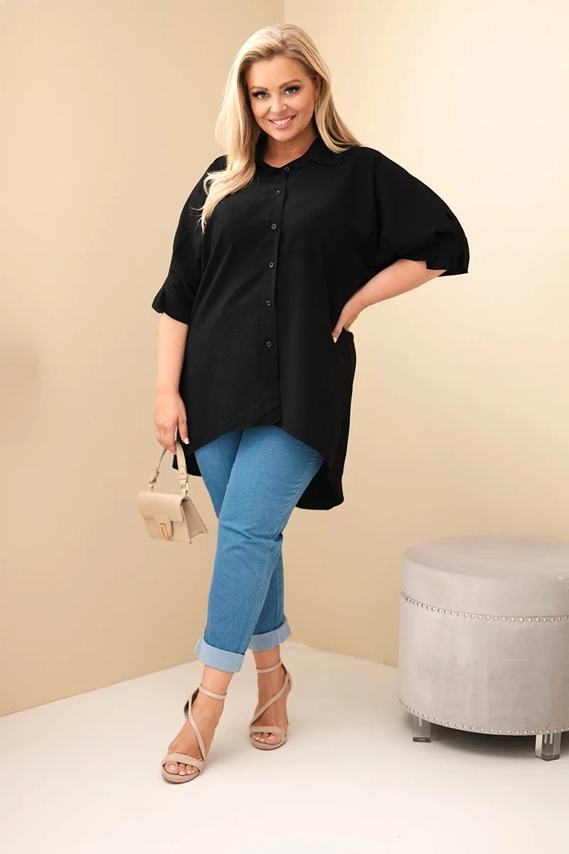 Dámska bavlnená košeľa Kesi Plus Size čierna