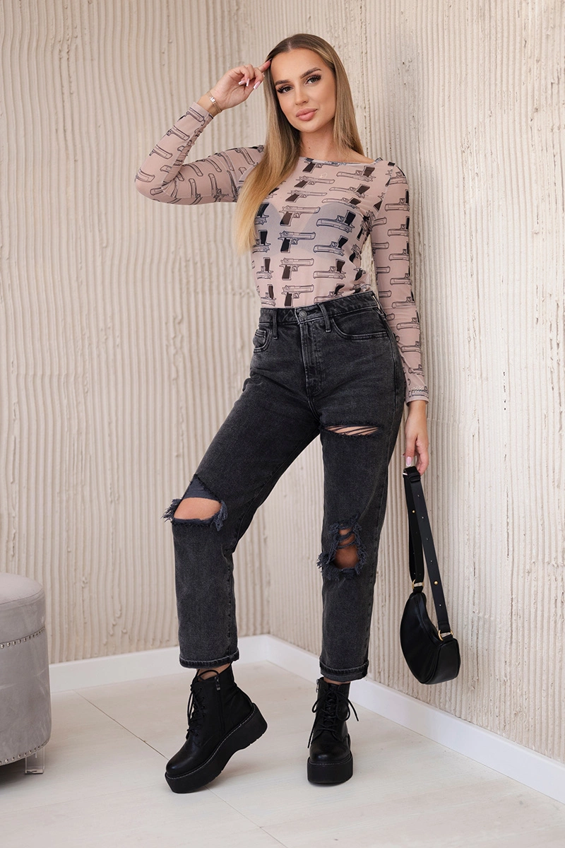 Body blouse with pistols beige