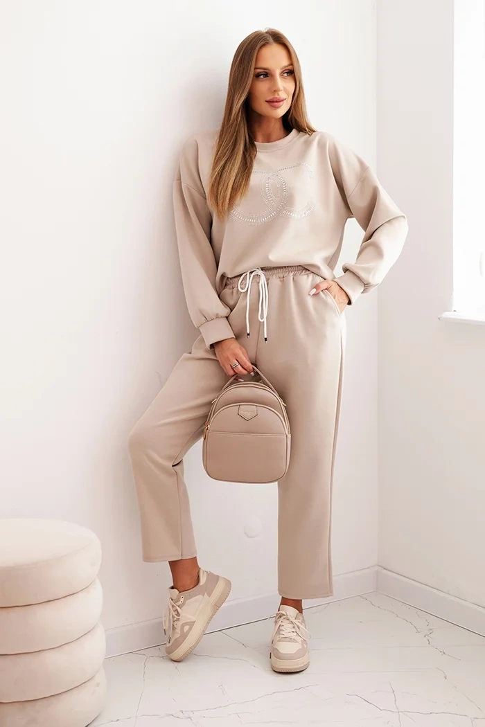 Kesi Włoski Women&#039;s set made of viscose with decorative pattern and pants beige