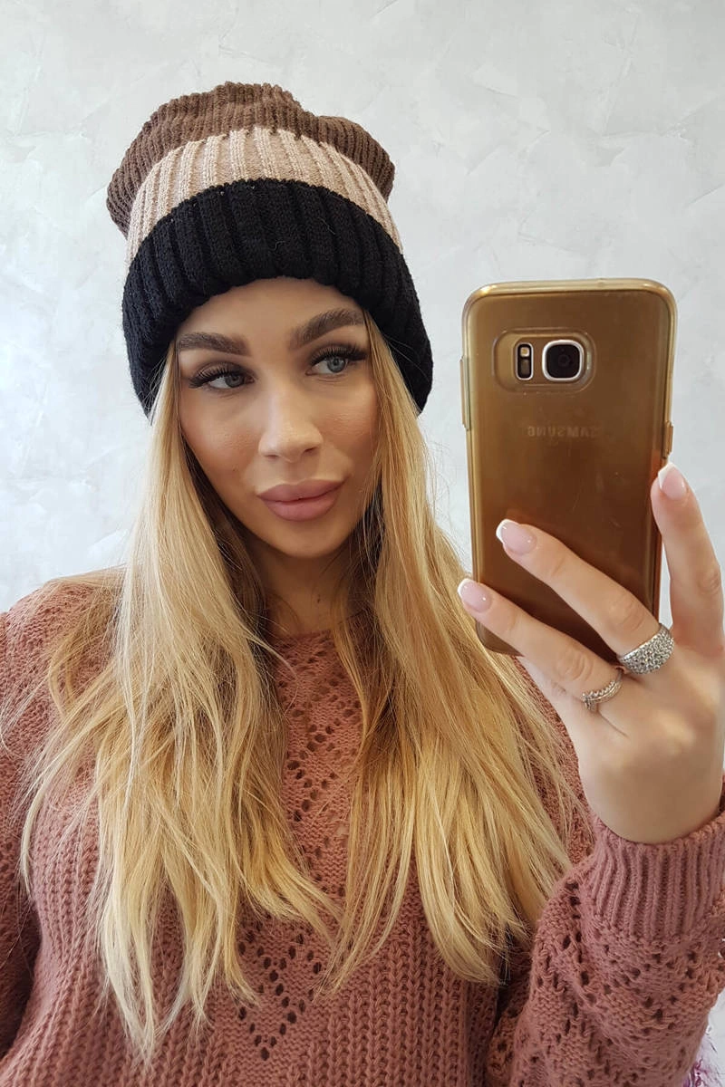 Kesi Cap with fleece Bojana K265 black+beige+cappuccino