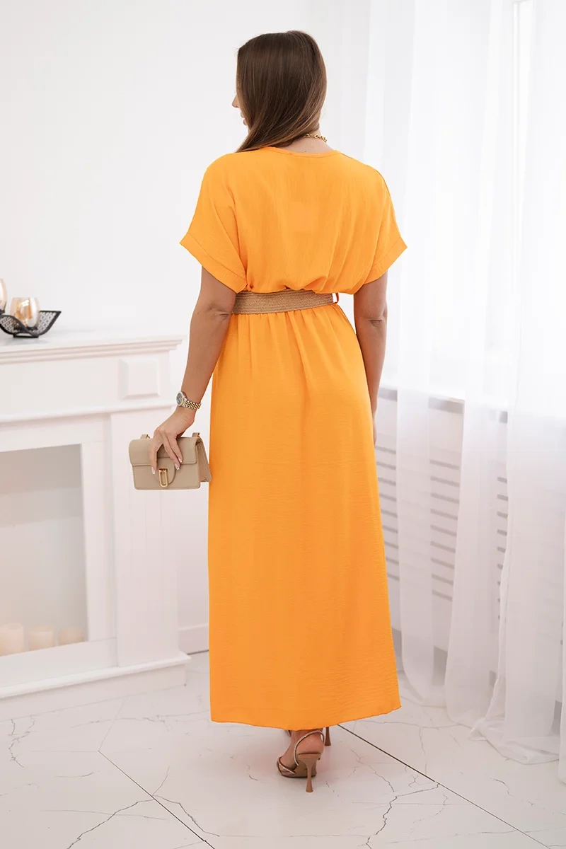 Kesi Włoski Long dress with a decorative belt orange