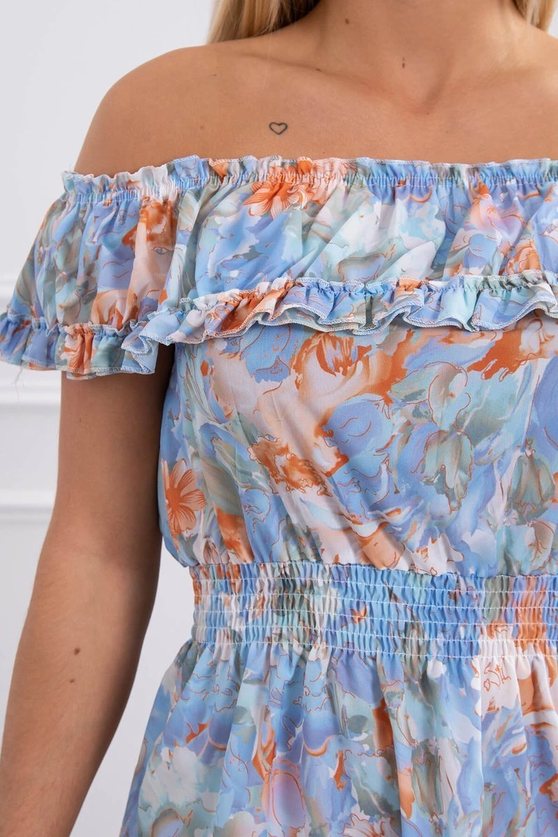 Floral dress on the shoulders of azure color