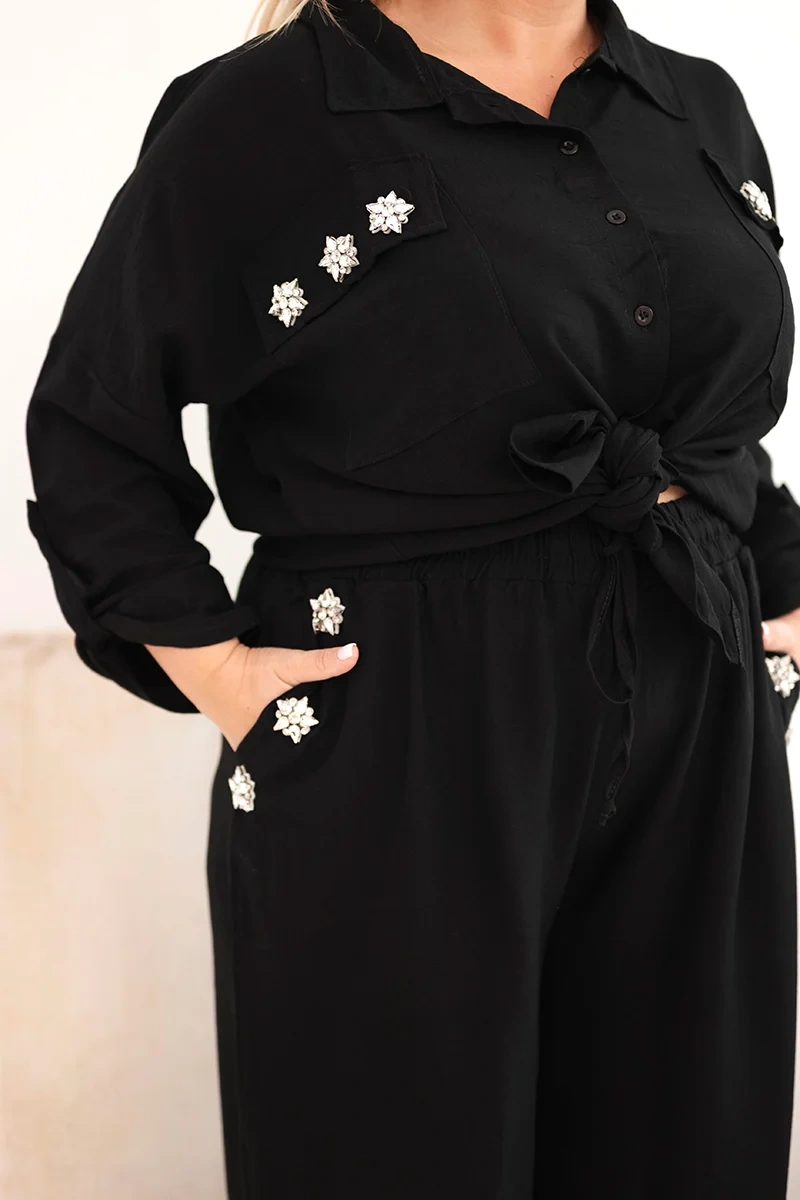 Plus size set s košeľou a širokými nohavicami