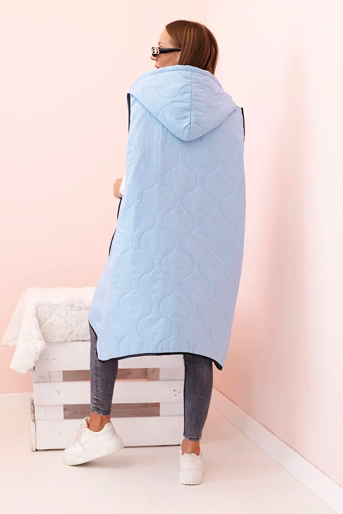 Kesi Włoski Dámska prešívaná vesta Plus Size s kapucňou na zips modrá