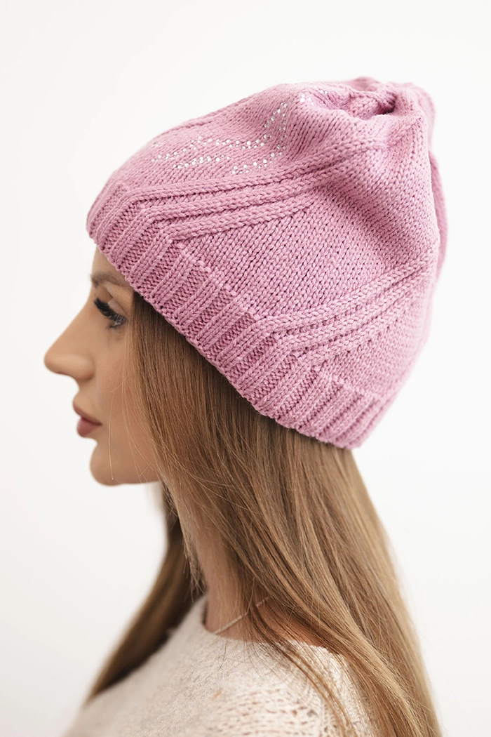 Kesi Women's winter cap with wool in a loose fit K442 pink