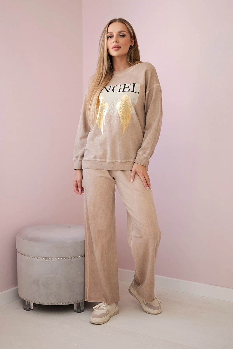 Kesi Włoski Cotton set Angel sweatshirt + pants camel
