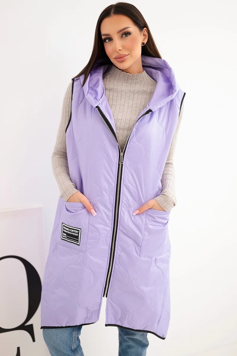 Дамски ватиран елек с качулка, големи размери Kesi Vlaska