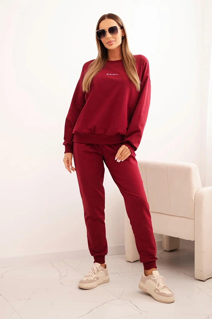 Polski Women&#039;s cotton set with Minimal print burgundy