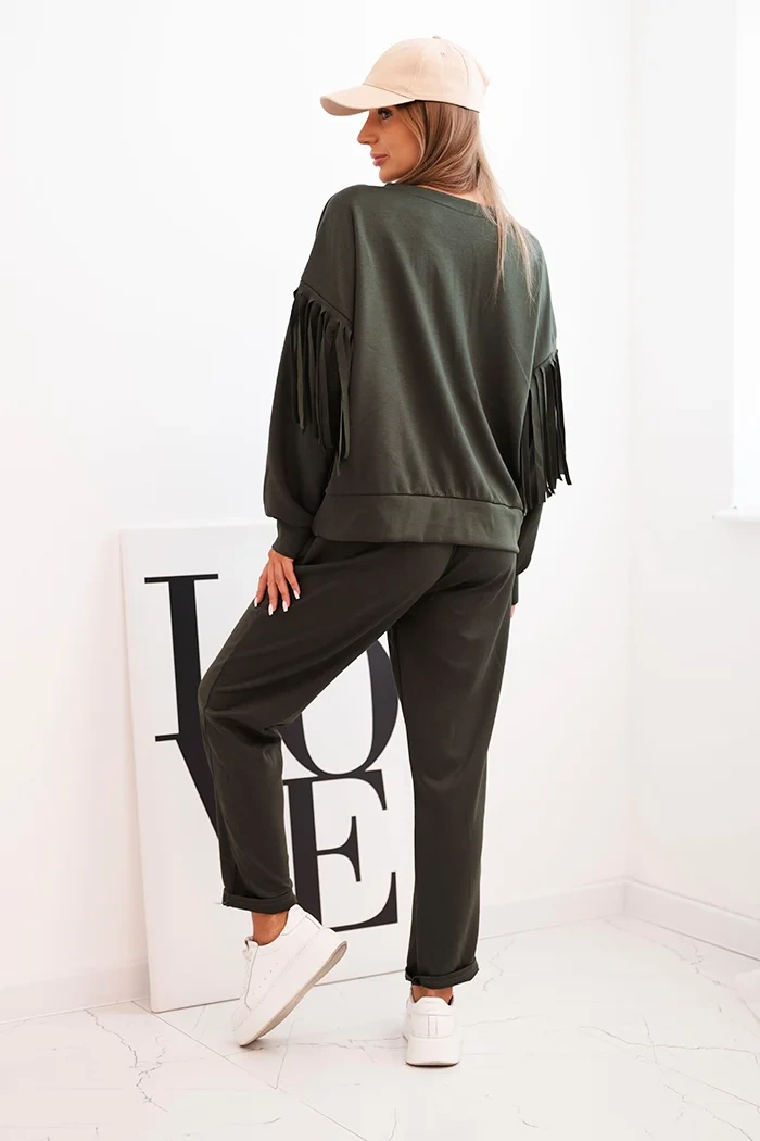 Kesi Włoski Women&#039;s butter set with fringes on the sleeves khaki