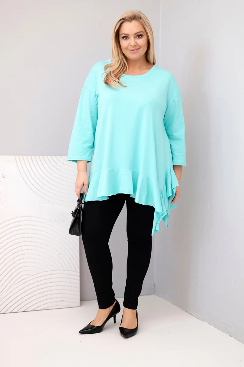 Kesi Włoski Dámska blúzka Plus Size s bavlnou, volánom a podhnutým rukávom mätová