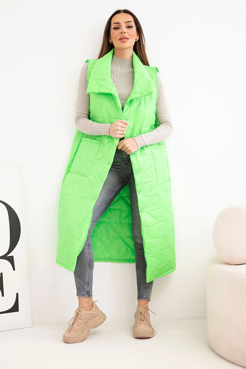 Дамски дълъг ватиран елек Kesi в неонов цвят