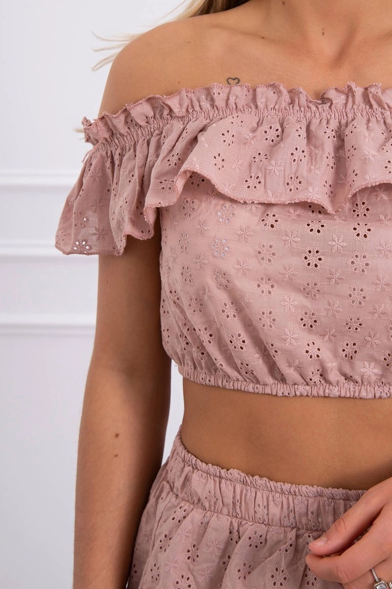 Embroidered set with a cappuccino blouse without arms