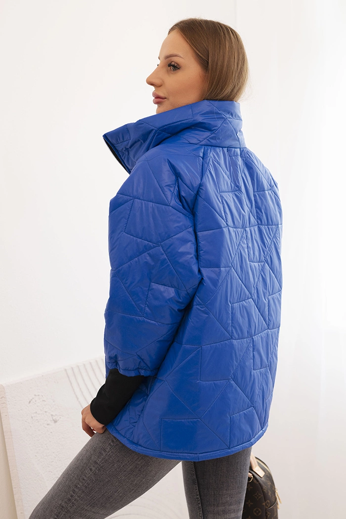 Kesi Włoski Women's quilted jacket with a short cut and a collar, cobalt blue